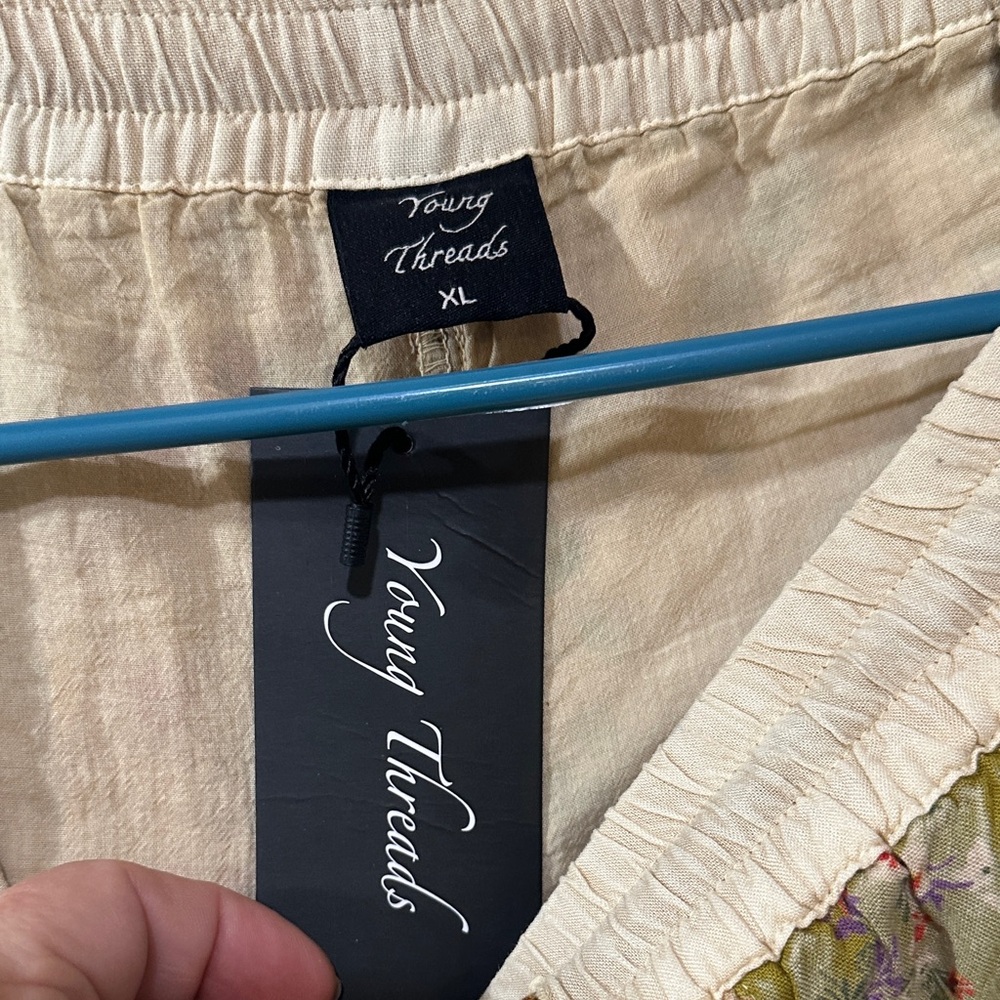 Young Threads Floral Patchwork Bohemian pants in Cream and Green - Picture 4 of 11